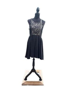 Sugarlips Lace Yoke Skater Dress Black Nude NWT Size M
